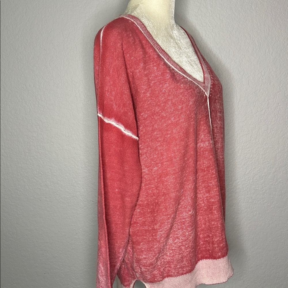 Sundance Salmon Pink Acid Wash Burnout Style V-Neck Knit Sweater Medium - Picture 6 of 12